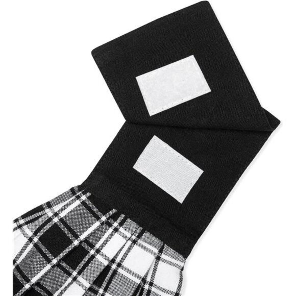 Black White Check Hanging Kitchen Towels Set Cotton Dish Hand Towels Button - Picture 3 of 8